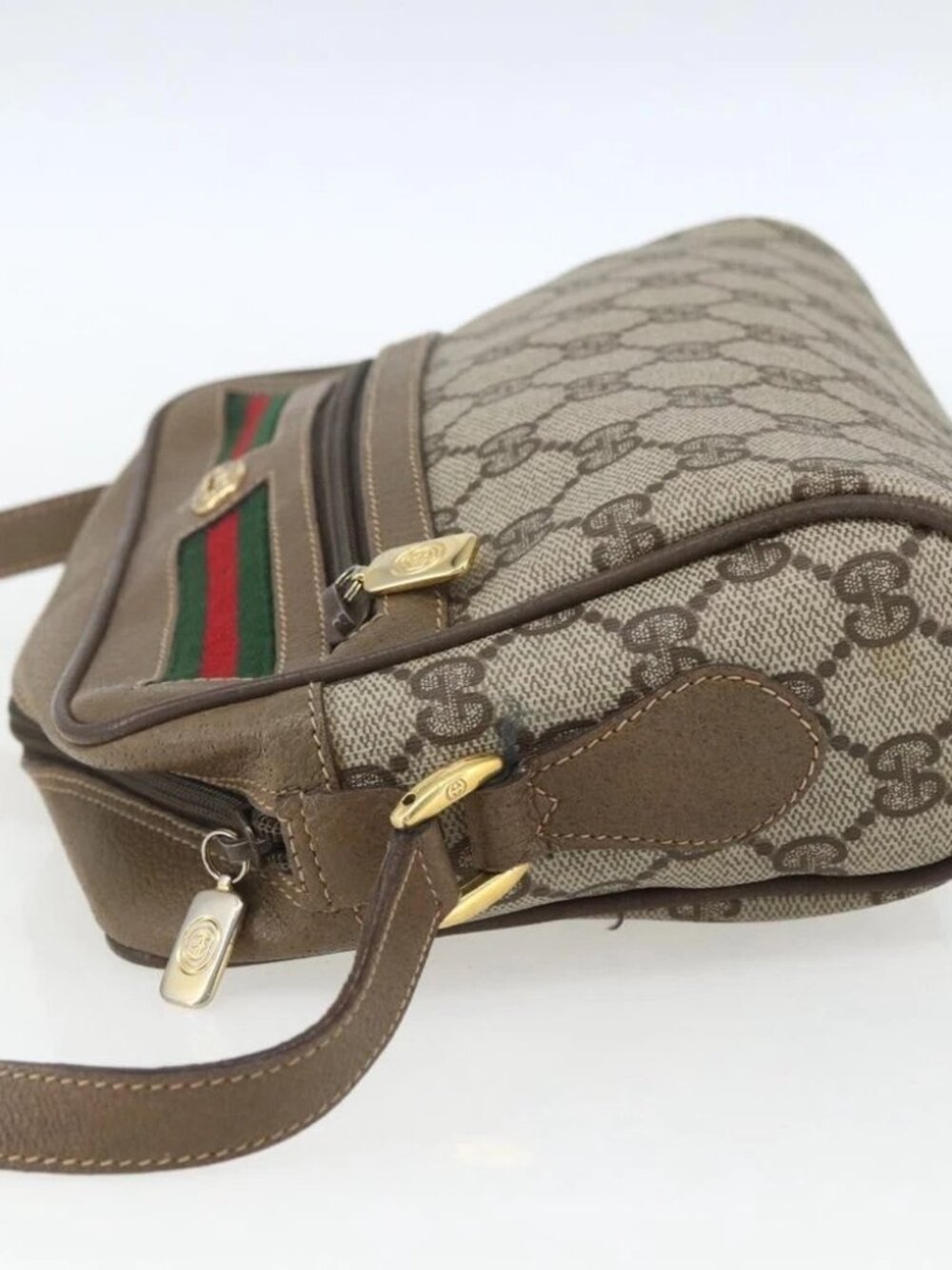 GUCCI GG Supreme Web Sherry Line Bag PVC Beige Gold - Picture 5 of 16
